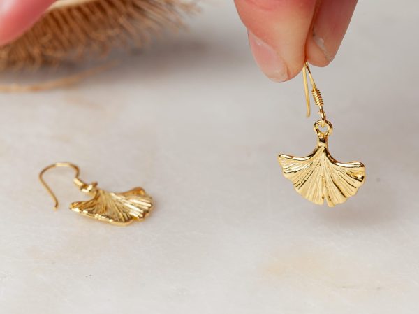 Oorbellen Earring Ginkgo Leaf Long 925 sterling zilver en 18K goud Laura Design