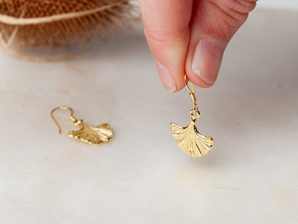 Oorbellen Earring Ginkgo Leaf Long 925 sterling zilver en 18K goud Laura Design