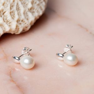 1e afbeelding Oorbellen Earstud Pearl Lenora 925 sterling zilver zoetwaterparel Laura Design