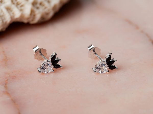 1e afbeelding Oorbellen Earstud Fresa 925 sterling zilver en black cubic zirconia Laura Design