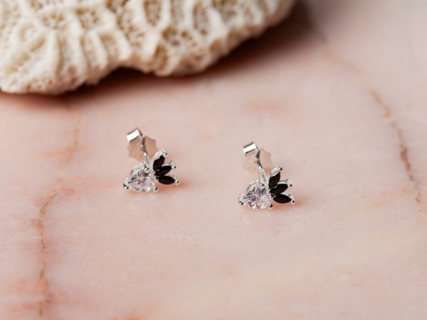 Oorbellen Earstud Fresa 925 sterling zilver en black cubic zirconia Laura Design