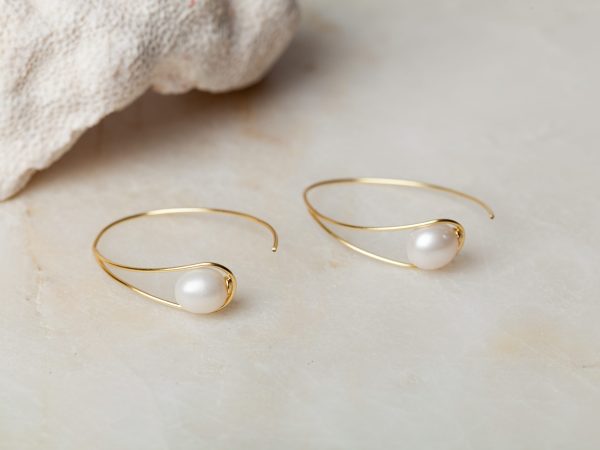 Oorbellen Hoop Earrings Pearl Aurora 925 sterling zilver en 18K goud zoetwaterparel Laura Design