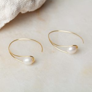 Oorbellen Hoop Earrings Pearl Aurora 925 sterling zilver en 18K goud zoetwaterparel Laura Design