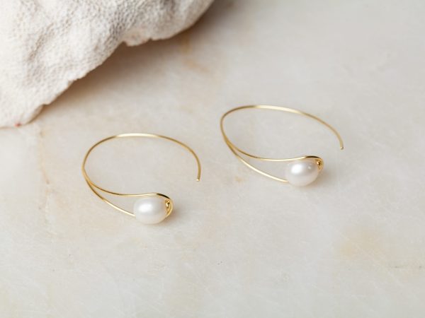 Oorbellen Hoop Earrings Pearl Aurora 925 sterling zilver en 18K goud zoetwaterparel Laura Design