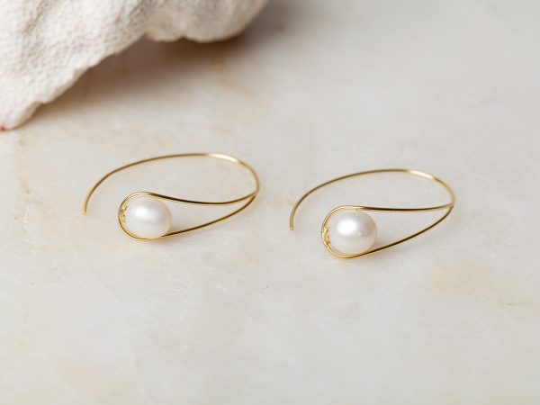 Oorbellen Hoop Earrings Pearl Aurora 925 sterling zilver en 18K goud zoetwaterparel Laura Design