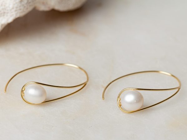 Oorbellen Hoop Earrings Pearl Aurora 925 sterling zilver en 18K goud zoetwaterparel Laura Design