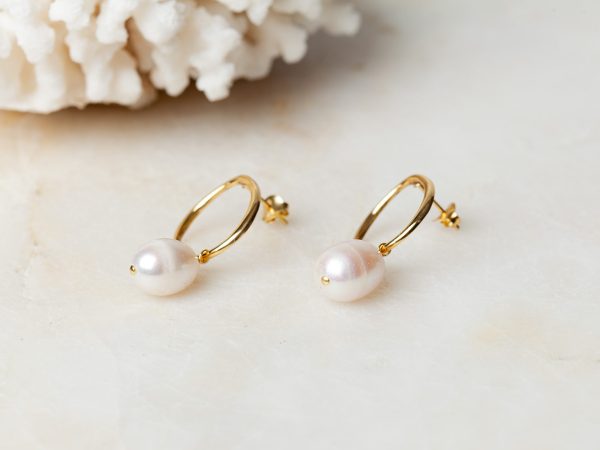 Oorbellen Hoop Earrings Pearl Aleyna 925 sterling zilver en 18K goud zoetwaterparel Laura Design