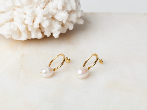 Oorbellen Hoop Earrings Pearl Aleyna 925 sterling zilver en 18K goud zoetwaterparel Laura Design