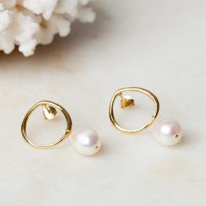 Oorbellen Hoop Earrings Pearl Aleyna 925 sterling zilver en 18K goud zoetwaterparel Laura Design