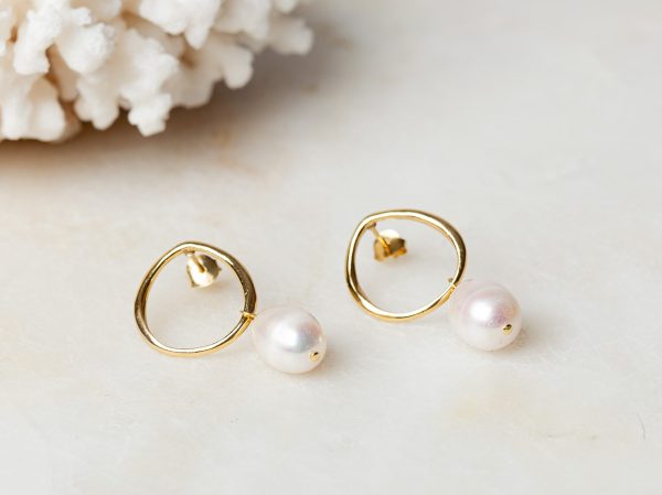 Oorbellen Hoop Earrings Pearl Aleyna 925 sterling zilver en 18K goud zoetwaterparel Laura Design