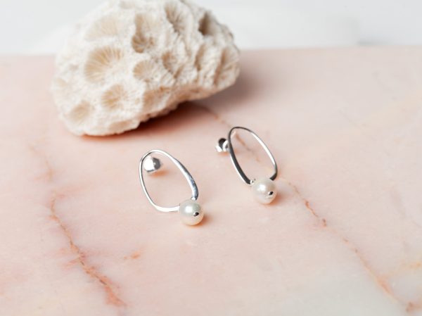 Oorbellen Hoop Earrings Pearl Arlette 925 sterling zilver zoetwaterparel Laura Design