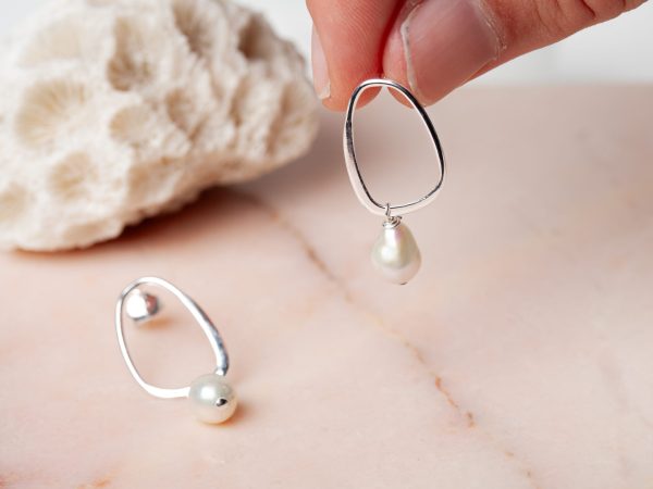 Oorbellen Hoop Earrings Pearl Arlette 925 sterling zilver zoetwaterparel Laura Design