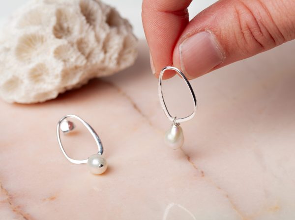 Oorbellen Hoop Earrings Pearl Arlette 925 sterling zilver zoetwaterparel Laura Design