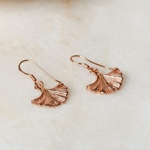 Oorbellen Earring Ginkgo Leaf Long 925 sterling zilver en 18K roségoud Laura Design 1e