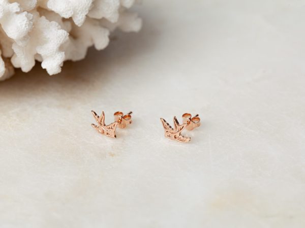 Oorbellen Earstud Open Swallow 925 sterling zilver en 18K roségoud Laura Design