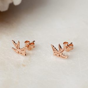 Oorbellen Earstud Open Swallow 925 sterling zilver en 18K roségoud Laura Design 1e