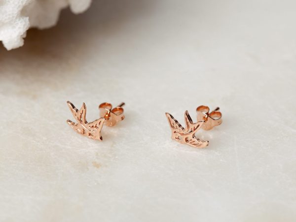 Oorbellen Earstud Open Swallow 925 sterling zilver en 18K roségoud Laura Design 1e