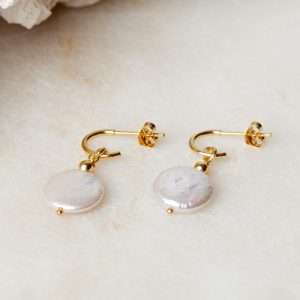 Oorbellen Earring Pearl Yara 925 sterling zilver en 18K goud zoetwaterparel Laura Design 1e