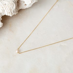 Ketting Necklace Savannah 925 sterling zilver en 18K goud zoetwaterparel Laura Design 1e