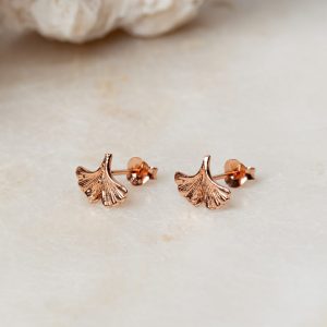 Oorbellen Earstud Ginkgo Leaf 925 sterling zilver en 18K roségoud Laura Design 1e