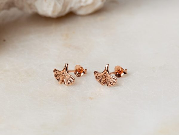 Oorbellen Earstud Ginkgo Leaf 925 sterling zilver en 18K roségoud Laura Design 1e