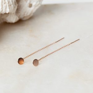 Oorbellen Ear Threader Tiny Disc 925 sterling zilver en 18K roségoud Laura Design 1e