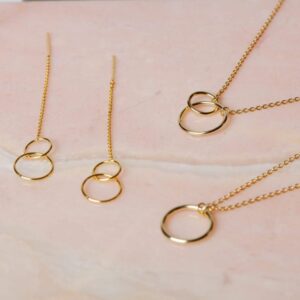 Geometrische sieradenset Circles - Necklace Circles & Bracelet Round & Ear Threader Cerchi 925 sterling zilver en 18K goud Laura Design