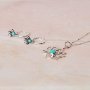 Lotusbloem Sieradenset Lotus Turquoise - Necklace Lotus Turquoise & Hoop Earrings Loïs Turquoise 925 sterling zilver Laura Design