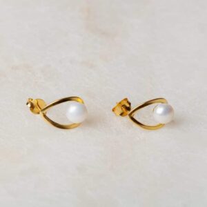 Parel oorbellen Earring Pearles 925 sterling zilver en 18K goud zoetwaterparel Laura Design