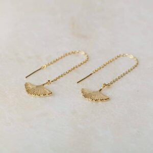 Oorbellen Ear Threader Ginko Leaf 925 sterling zilver en 18K goud Laura Design