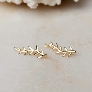 Lauriertak vormige oorbellen Ear Climber Leafy 925 sterling zilver en 18K goud Laura Design