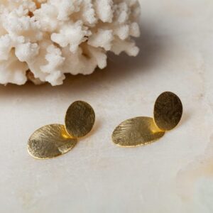 Ovale oorbel Earring Cercles 925 sterling zilver en 18K goud mat Laura Design
