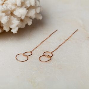 Geometrische oorbellen Ear Threader Cerchi 925 sterling zilver en 18K roségoud Laura Design