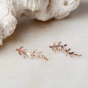 Lauriertak vormige oorbellen Ear Climber Leafy 925 sterling zilver en 18K roségoud Laura Design