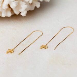 Bladvormige oorbellen Ear Threader Fiore 925 sterling zilver en 18K goud Laura Design