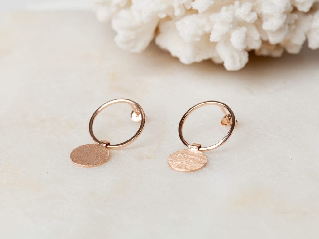 Geometrische oorbellen Earring Ambiente 925 sterling zilver en 18K roségoud mat Laura Design