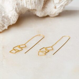 Geometrische moderne oorbellen Ear Threader Carré 925 sterling zilver en 18K goud Laura Design