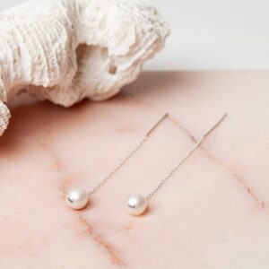 Parel oorbellen Ear Threader Pearl Long 925 sterling zilver en zoetwaterparel Laura Design