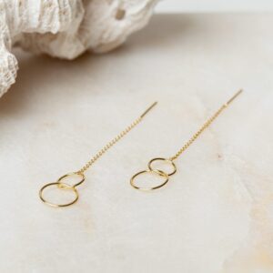 Geometrische oorbellen Ear Threader Cerchi 925 sterling zilver en 18K goud Laura Design