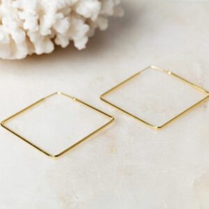Vierkante oorbellen Hoop Earrings Ellen 925 sterling zilver en 18K goud Laura Design