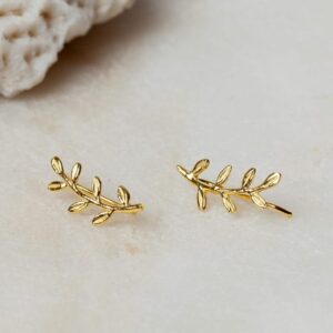 Takvormige oorbellen Ear Climber Twig 925 sterling zilver en 18K goud Laura Design