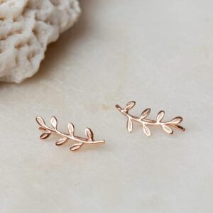 Takvormige oorbellen Ear Climber Twig 925 sterling zilver en 18K roségoud Laura Design