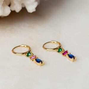 Oorbellen met scharniersluiting Hoop Earrings Whitley 925 sterling zilver en 18K goud & multi coloured cubic zirconia Laura Design