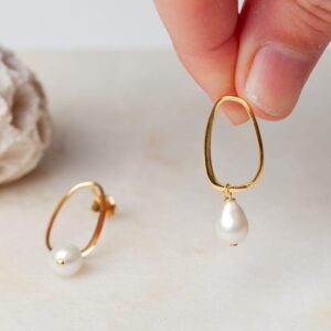 Parel oorbellen Hoop Earrings Pearl Arlette 925 sterling zilver en 18K goud & zoetwaterparel Laura Design