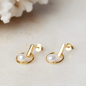 Parel oorbellen Hoop Earrings Pearl Day 925 sterling zilver en 18K goud & zoetwaterparel Laura Design