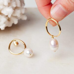 Parel oorbellen Hoop Earrings Pearl Aleyna 925 sterling zilver en 18K goud & zoetwaterparel Laura Design