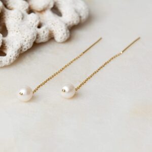 Parel oorbellen Ear Threader Pearl Long 925 sterling zilver en 18K goud & zoetwaterparel Laura Design