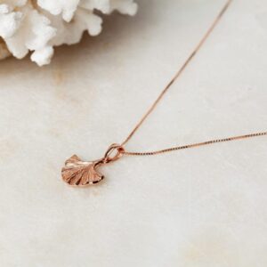 Ketting met ginkgo blad hanger Necklace Ginkgo Leaf 925 sterling zilver en 18K roségoud Laura Design
