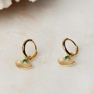 Oorbellen Hoop Earrings Paisley 925 sterling zilver en 18K goud en green cubic zirconia Laura Design
