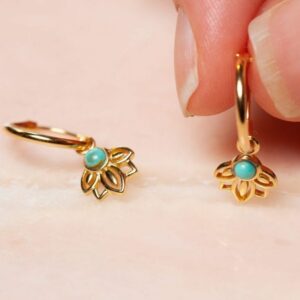 Oorbellen Hoop Earrings Lois Turquoise 925 sterling zilver en 18K goud Laura Design
